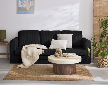 Canapé 3 places convertible déplimousse en velours côtelé Marilia