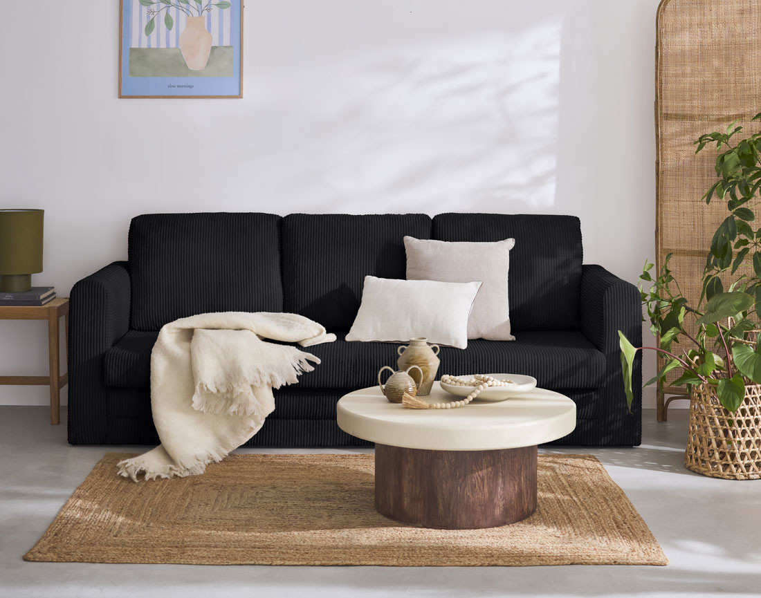 Canapé 3 places convertible déplimousse en velours côtelé Marilia