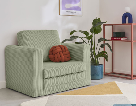 Fauteuil convertible déplimousse en velours côtelé Marilia