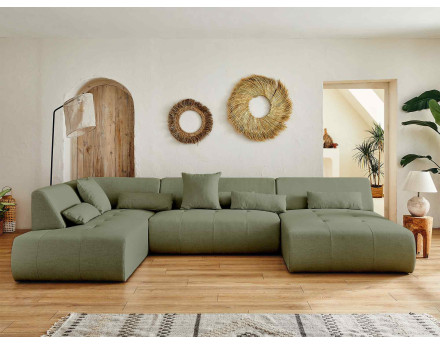 Canapé panoramique d'angle gauche 7 places en tissu Onyx