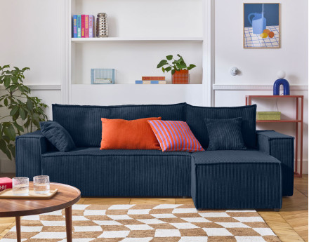 Canapé d'angle réversible 4 places - convertible avec coffre - en velours côtelé - Cezanne