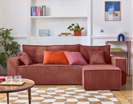 Canapé d'angle réversible 4 places - convertible avec coffre - en velours côtelé - Cezanne