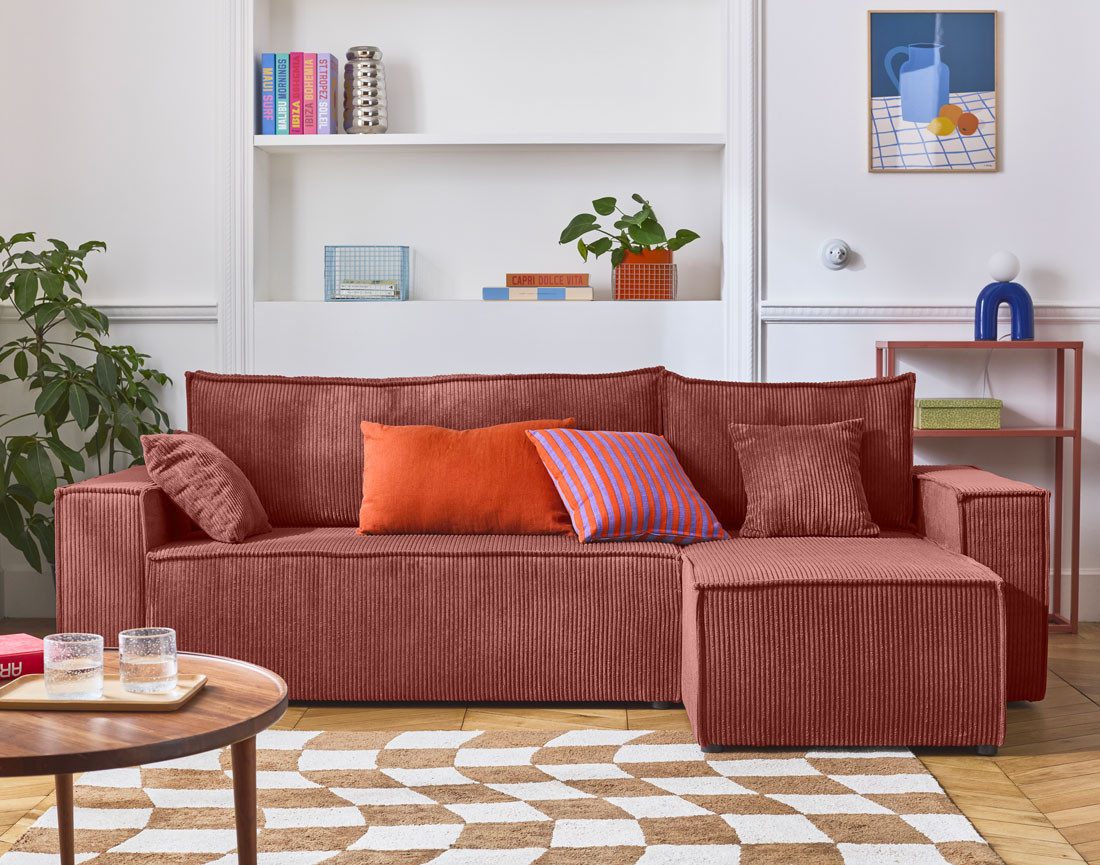 Canapé d'angle réversible 4 places - convertible avec coffre - en velours côtelé - Cezanne