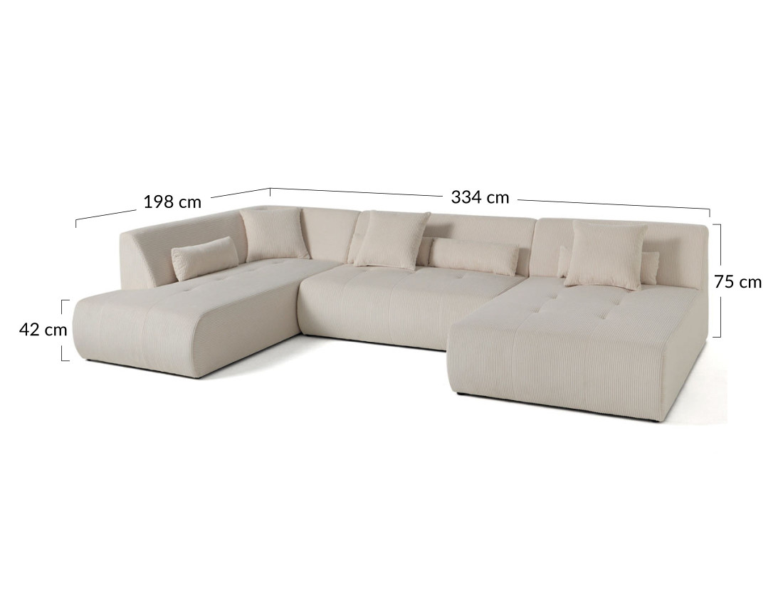 Canapé modulable d'angle gauche 7 places en velours côtelé Onyx