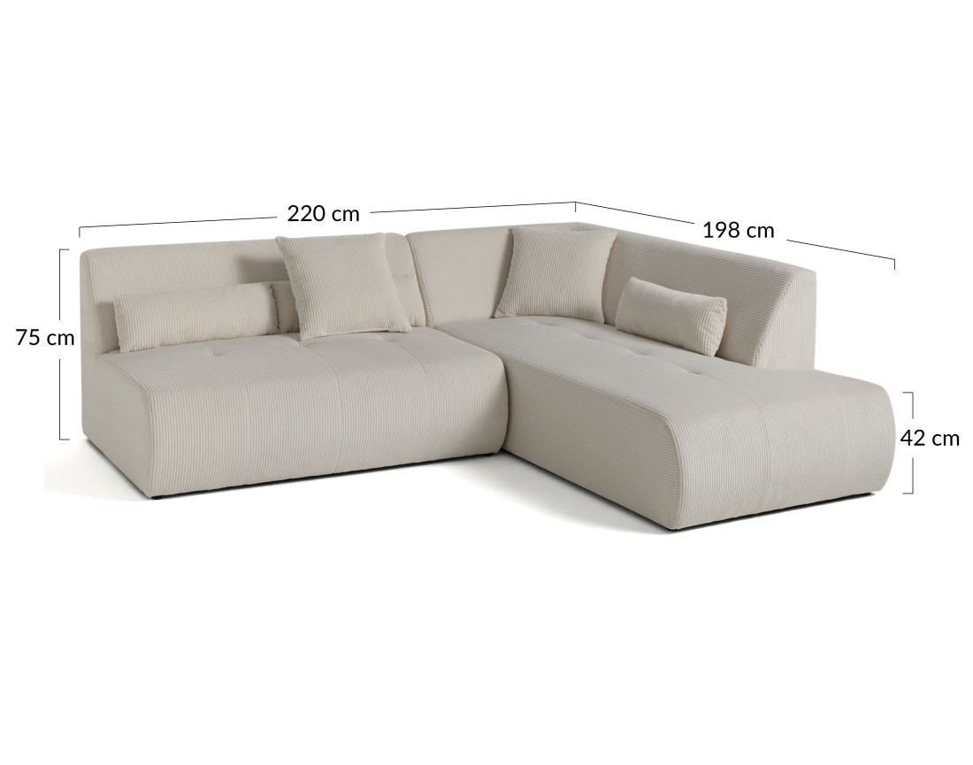 Canapé modulable d'angle droit 5 places en velours côtelé Onyx