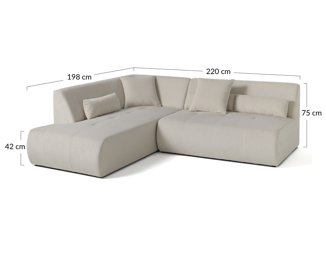 Canapé modulable d'angle gauche 5 places en velours côtelé Onyx