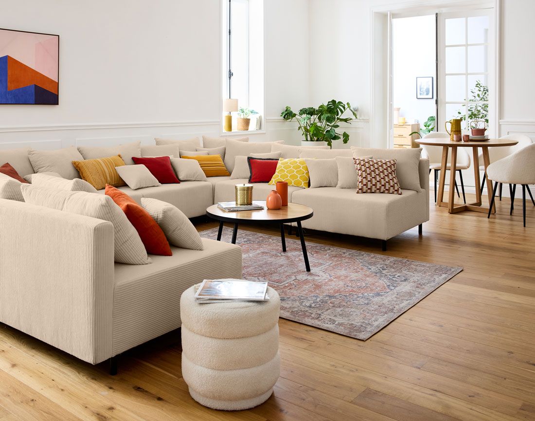 Edinburg - canapé modulable panoramique 8 places - en velours côtelé Lisa Design