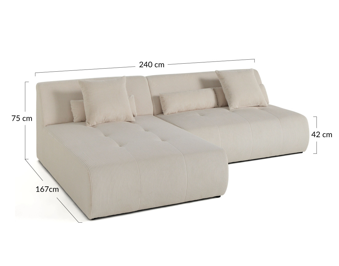 Canapé modulable d'angle réversible 4 places en velours côtelé Onyx