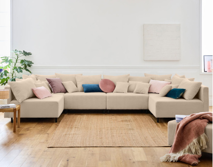 Canapé panoramique modulable 6 places en velours côtelé Edinburg