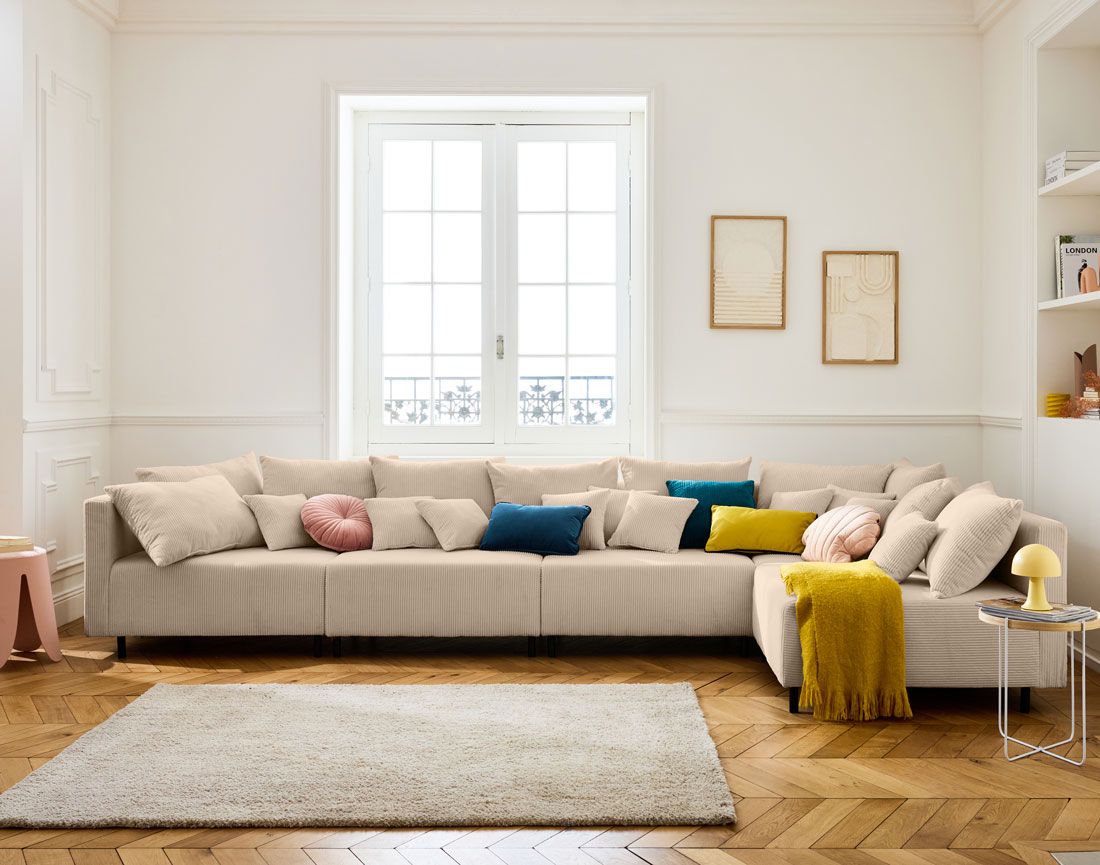 Edinburg - canapé modulable d'angle réversible 5 places - en velours côtelé Lisa Design