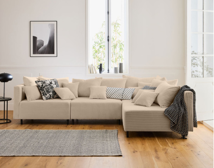 Canapé modulable d'angle réversible 4 places en velours côtelé Edinburg