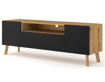 Meuble TV bois et noir 3 portes et 1 niche 160 cm Velato