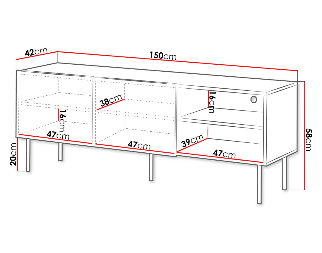 Meuble TV bois 2 portes et 2 niches 150 cm Franco