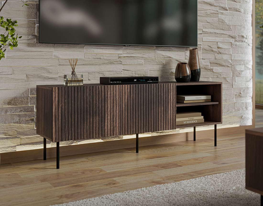 Meuble TV bois 2 portes et 2 niches 150 cm Franco