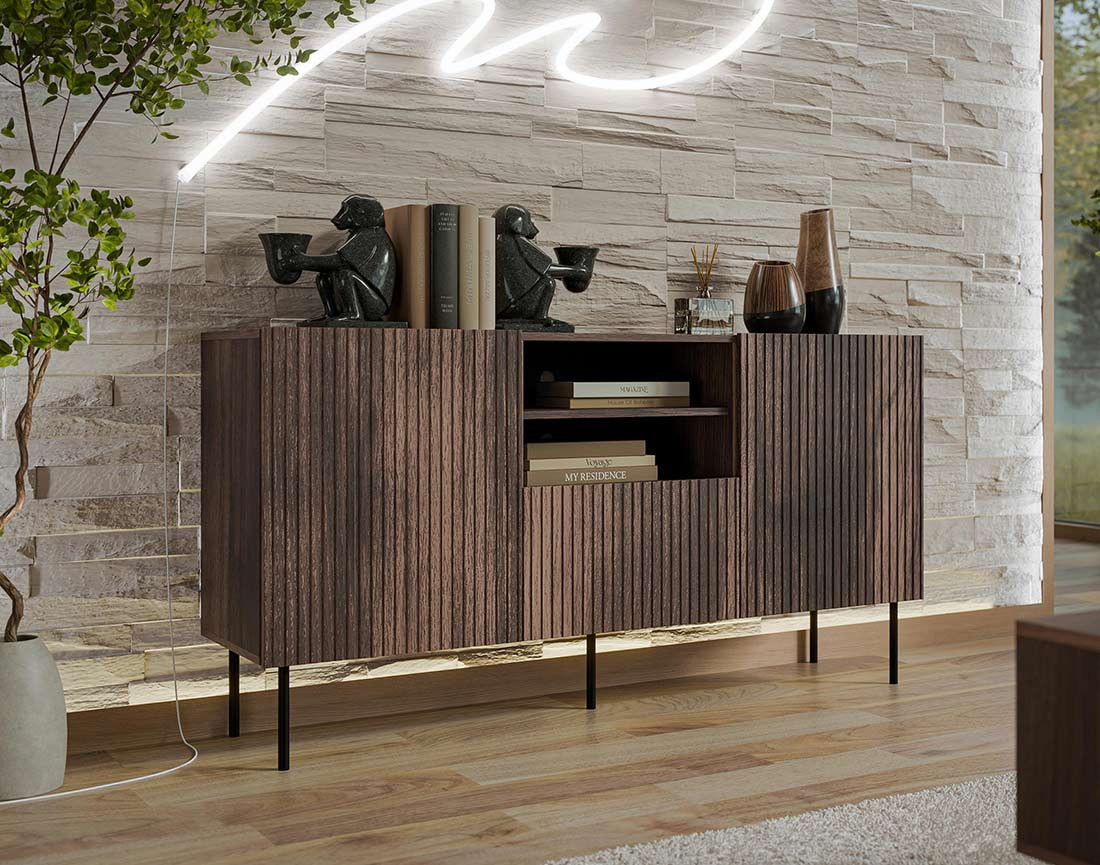 Buffet bas bois 2 portes, 2 niches et 1 tiroirs 150 cm Franco