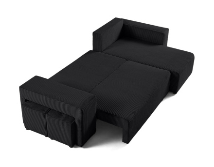 Canapé d'angle convertible en velours côtelé avec poufs Topaze