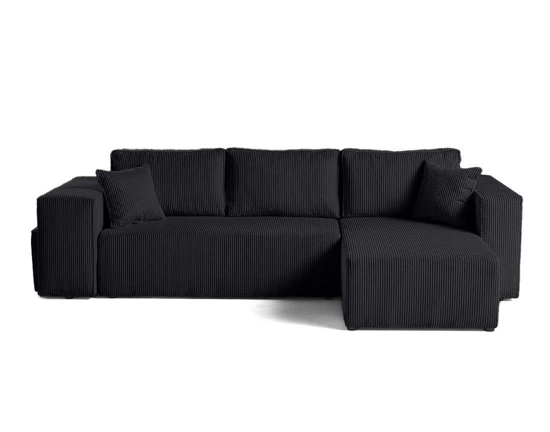 Canapé d'angle convertible en velours côtelé avec poufs Topaze