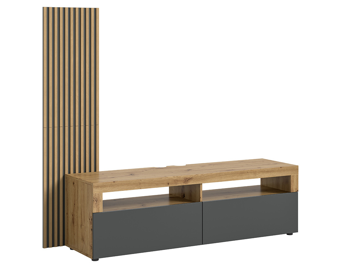 Meuble TV bois et gris 2 portes 160 cm Brentford