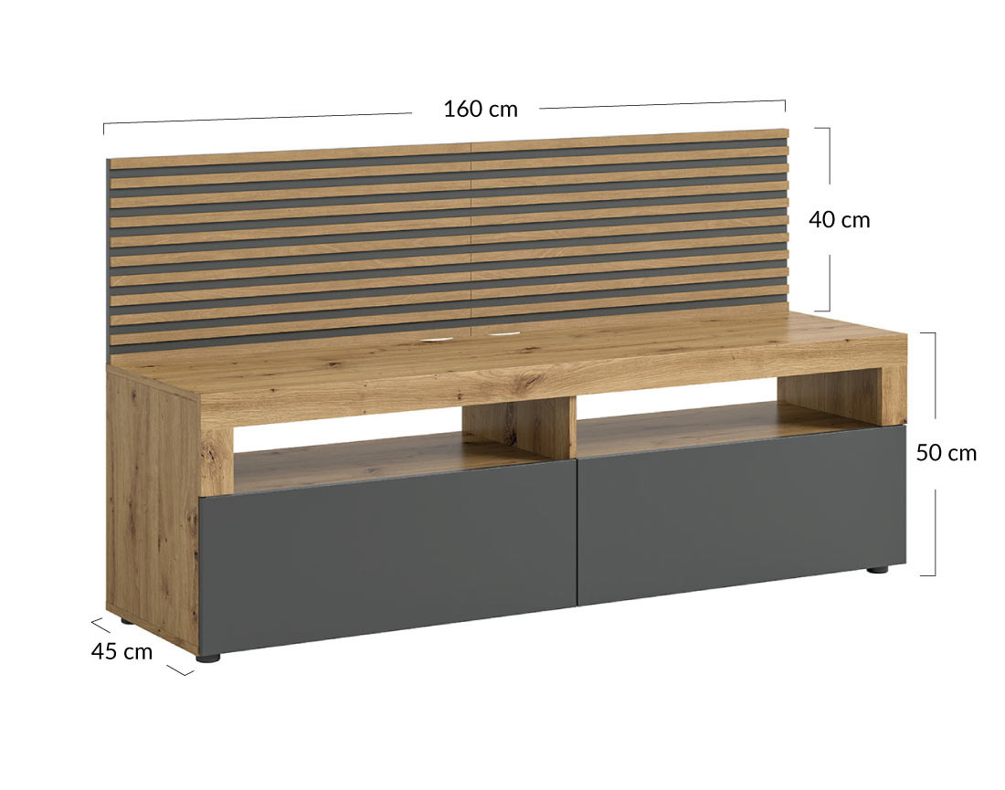 Meuble TV bois et gris 2 portes 160 cm Brentford