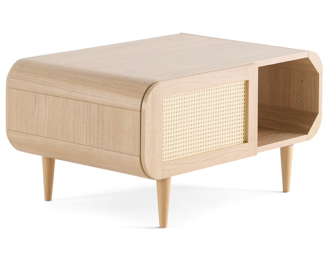 Table basse bois et cannage 1 niche 100 cm Mathilde