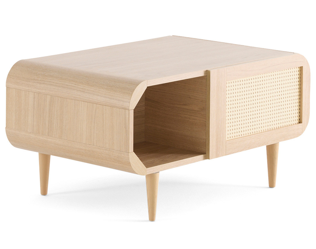 Table basse bois et cannage 1 niche 100 cm Mathilde