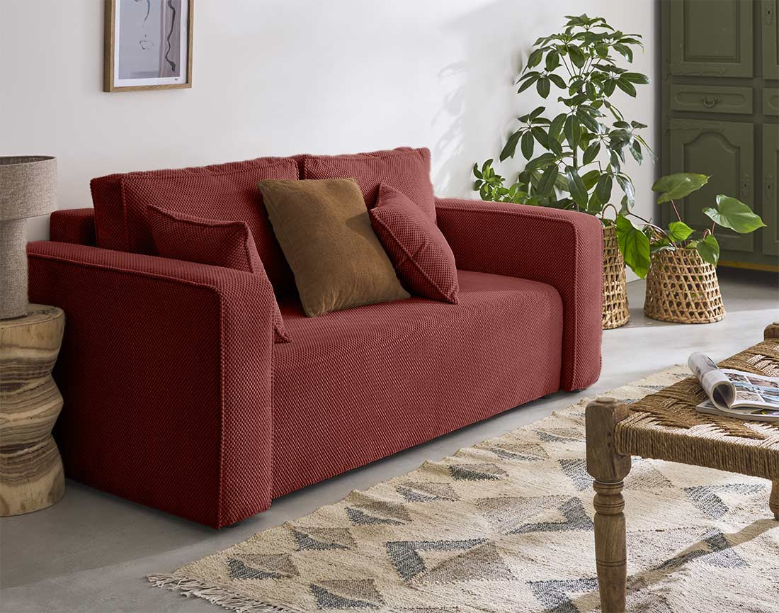 Canapé droit 2 places en velours texturé Topaze