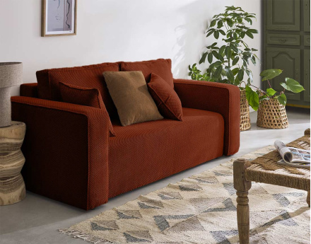 Canapé droit 2 places en velours texturé Topaze