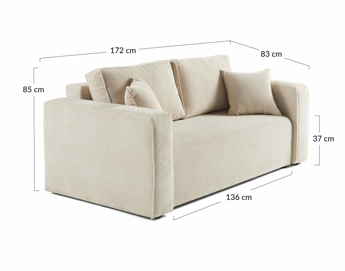 Canapé droit 2 places en velours texturé Topaze