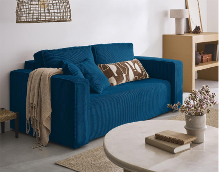 Canapé droit 2 places en velours côtelé Topaze