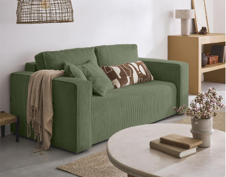 Canapé droit 2 places en velours côtelé Topaze