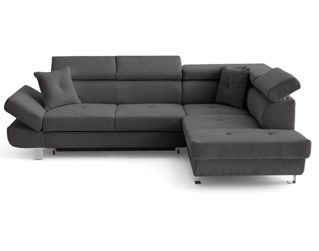 Canapé d'angle droit convertible et têtières en velours côtelé Lisbona