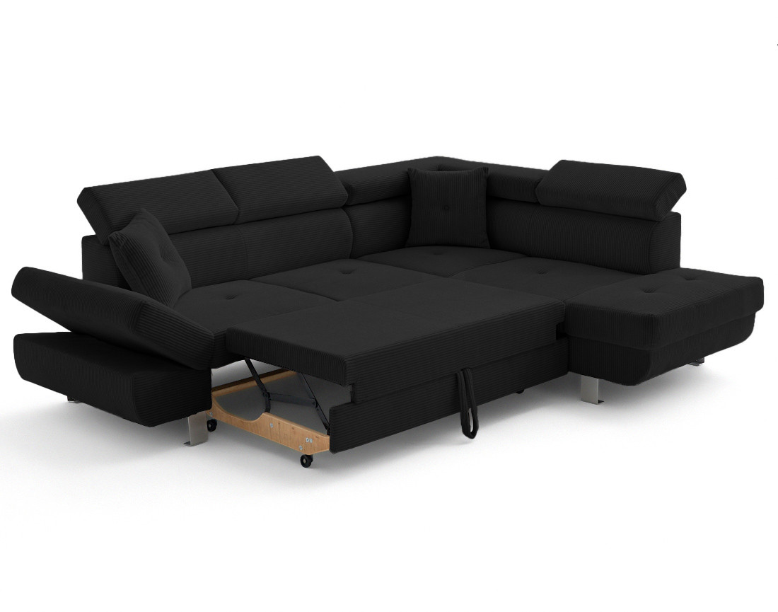 Canapé d'angle droit convertible et têtières en velours côtelé Lisbona