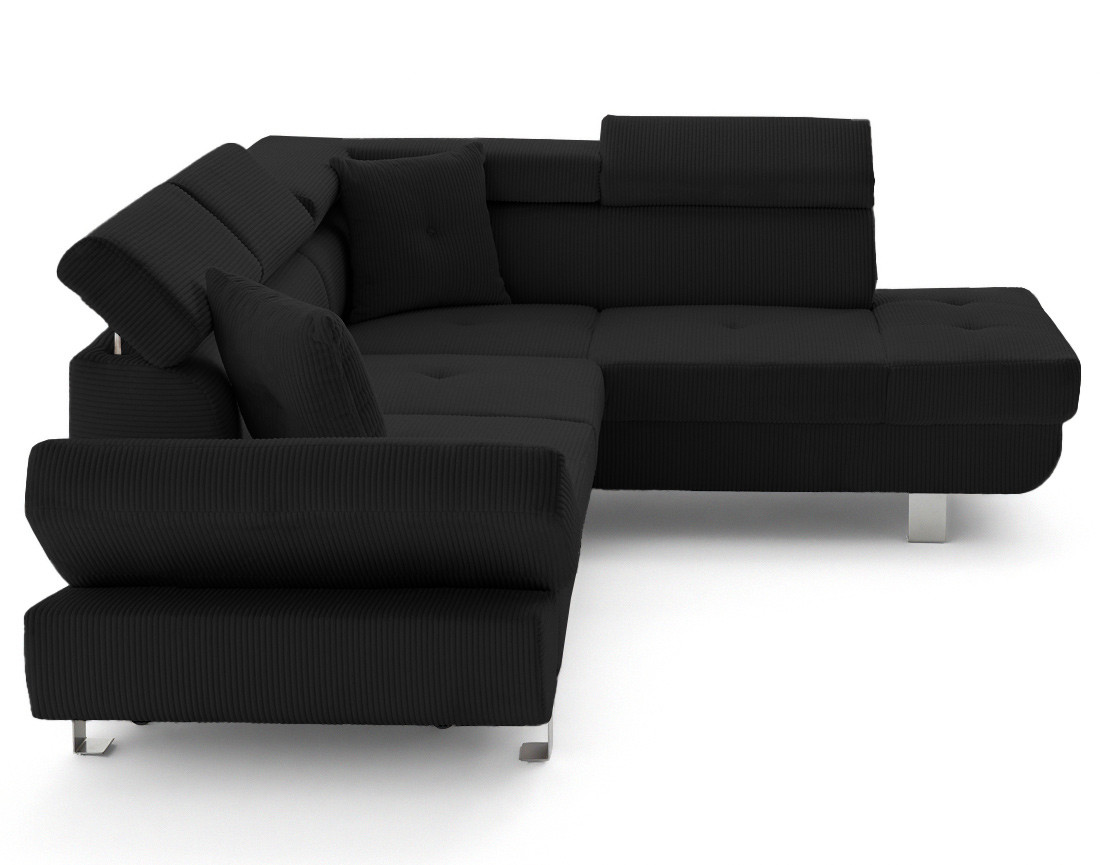 Canapé d'angle droit convertible et têtières en velours côtelé Lisbona