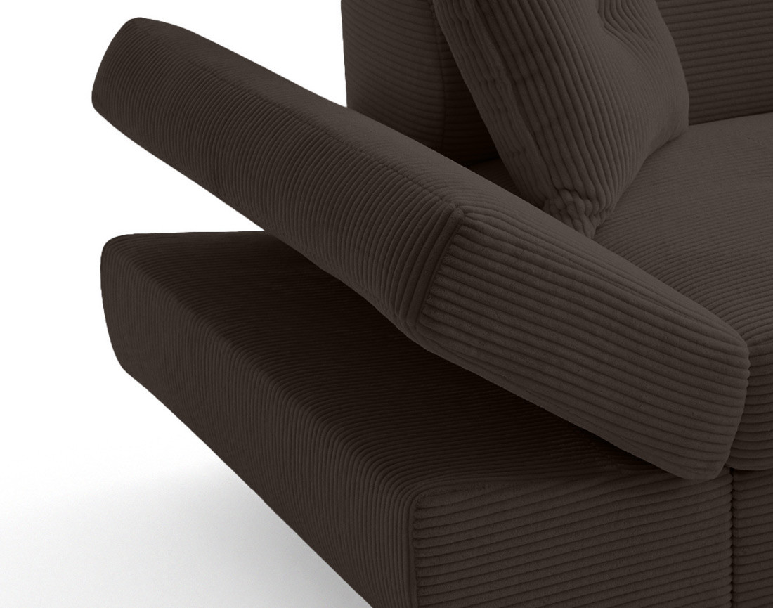 Canapé d'angle droit convertible et têtières en velours côtelé Lisbona