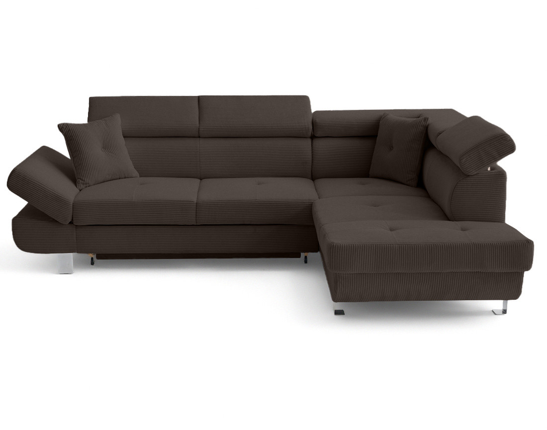 Canapé d'angle droit convertible et têtières en velours côtelé Lisbona