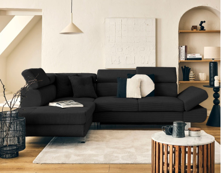 Canapé d'angle gauche convertible et têtières en velours côtelé Lisbona