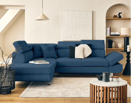 Canapé d'angle gauche convertible et têtières en velours côtelé Lisbona