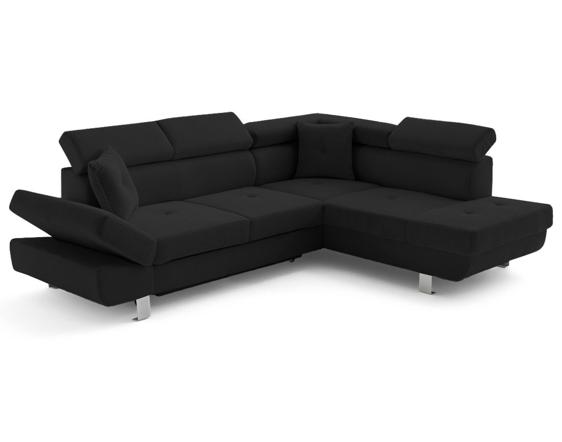 Canapé d'angle droit convertible et têtières en velours côtelé Lisbona