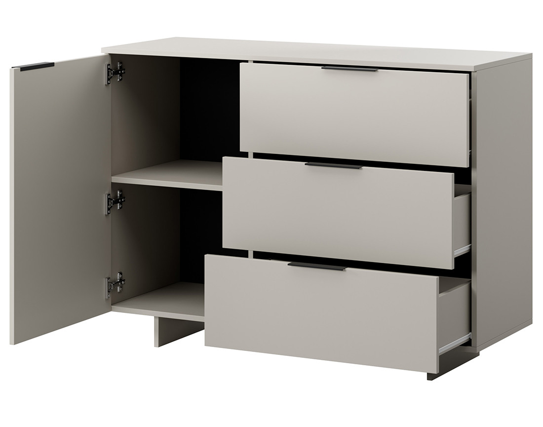 Buffet bas beige 3 tiroirs et 1 porte 120 cm Canterbury