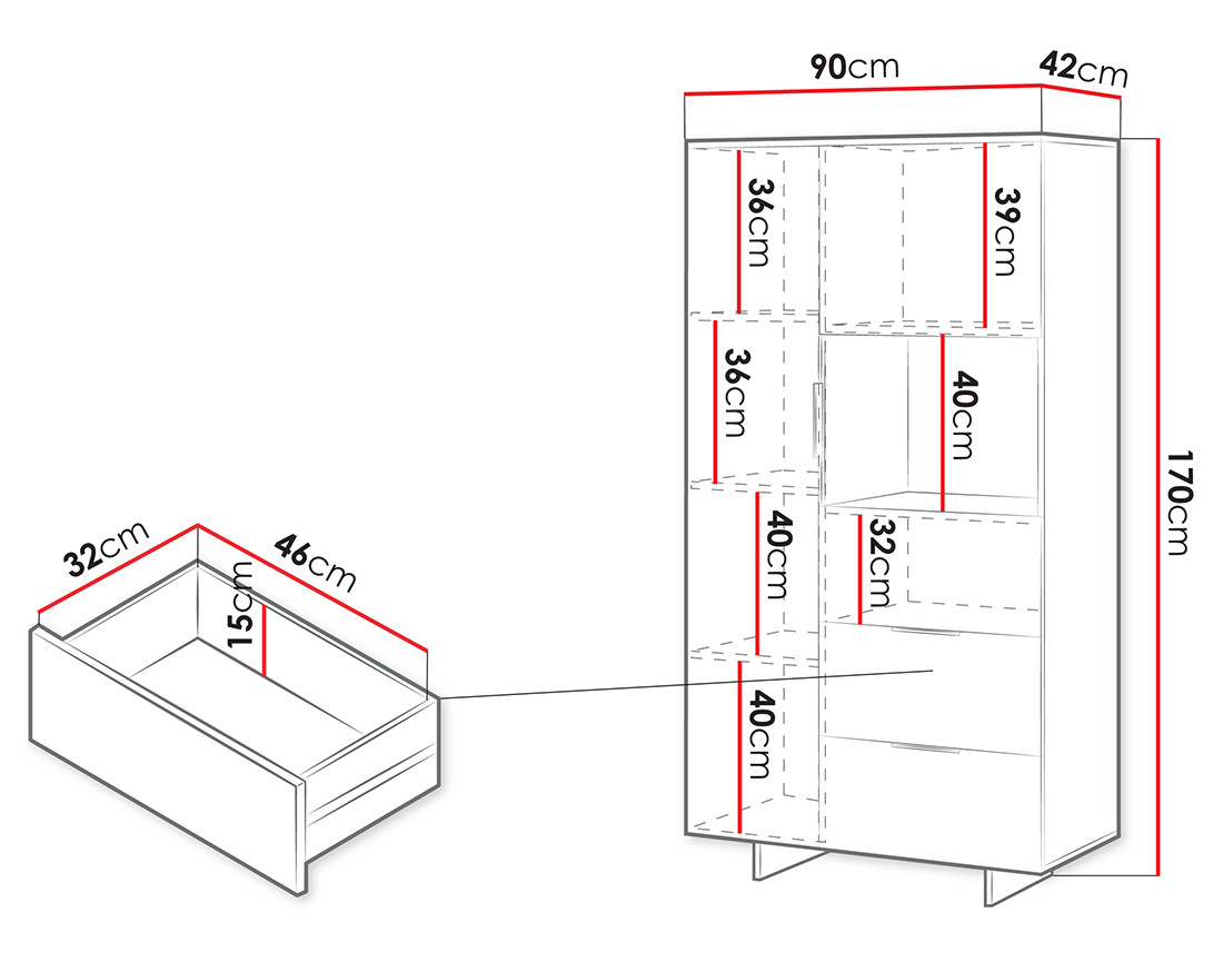 Vitrine beige 2 portes et 2 tiroirs 170 cm Canterbury