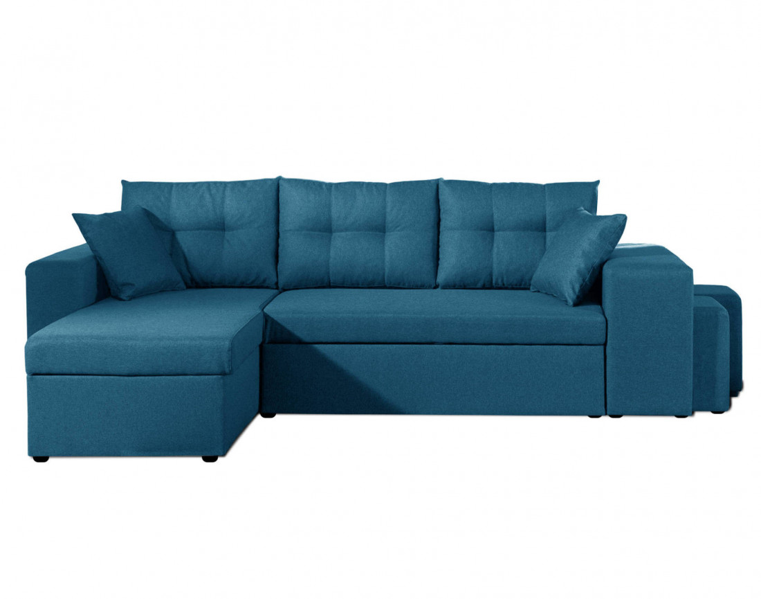 California - Canapé d'angle réversible et convertible avec coffre de rangement - 246x85x145cm - Bleu canard