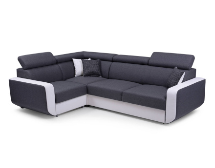 Dustin - Canapé d'angle L réversible - 5 places - Convertible avec coffre - Têtieres réglables