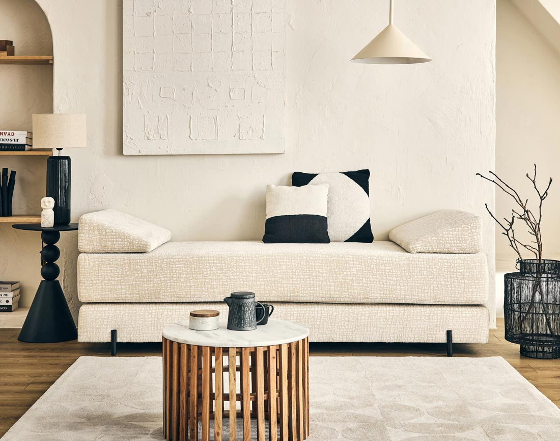 Banquette 3 places convertible en tissu velours relief Brescia