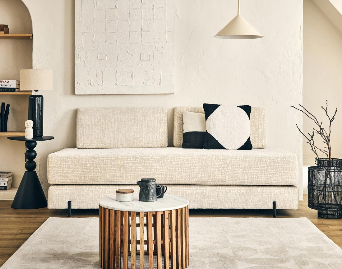 Banquette 3 places convertible en tissu velours relief Brescia