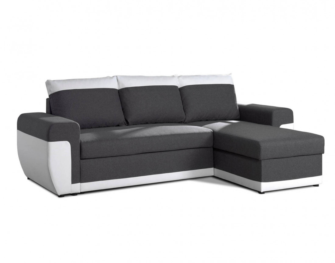 Milan - Canapé d'angle réversible - 4 places - Convertible avec coffre - En simili et tissu
