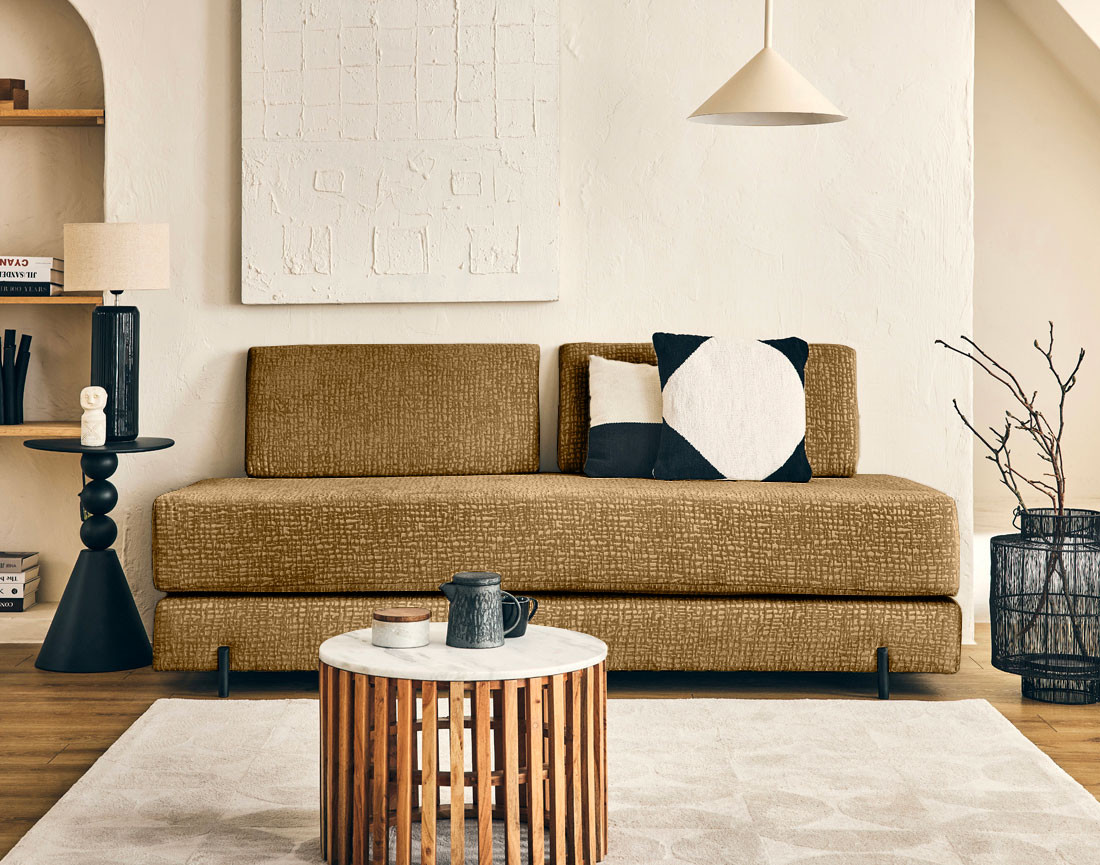 Banquette 3 places convertible en tissu velours relief Brescia