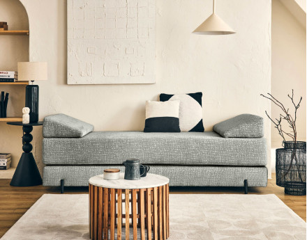 Banquette 3 places convertible en tissu velours relief Brescia