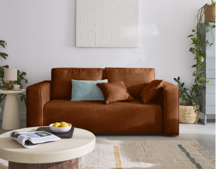 Canapé droit 2 places en tissu velours relief Topaze