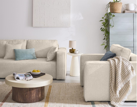 Canapé droit 2 places en tissu velours relief Topaze