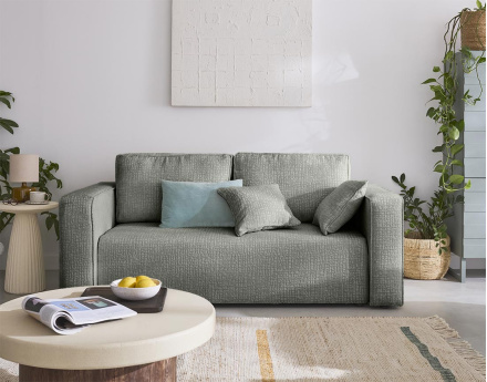 Canapé droit 2 places en tissu velours relief Topaze